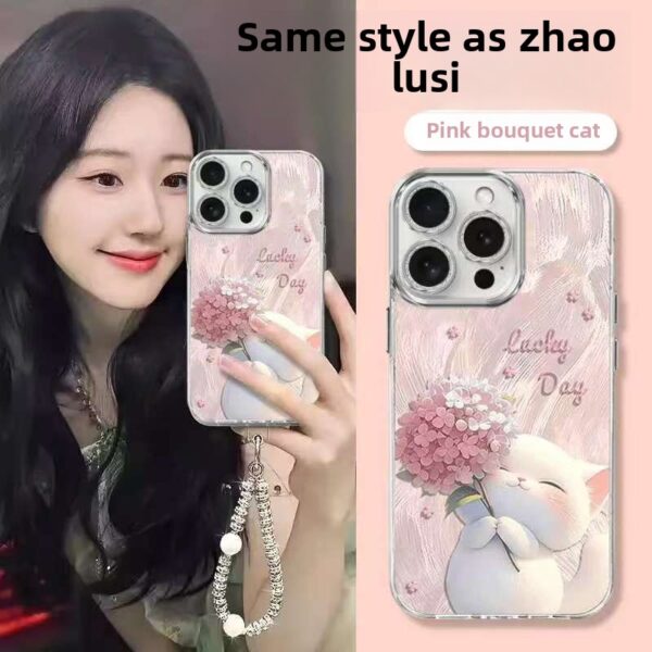 Flower bouquet kitten Apple phone case comes with lens film protection